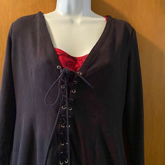 🕷️GIANNI BINI “ROXY” stretchy BLACK LACE-UP MINI DRESS SZ SMALL fits like M-L - Picture 3 of 10